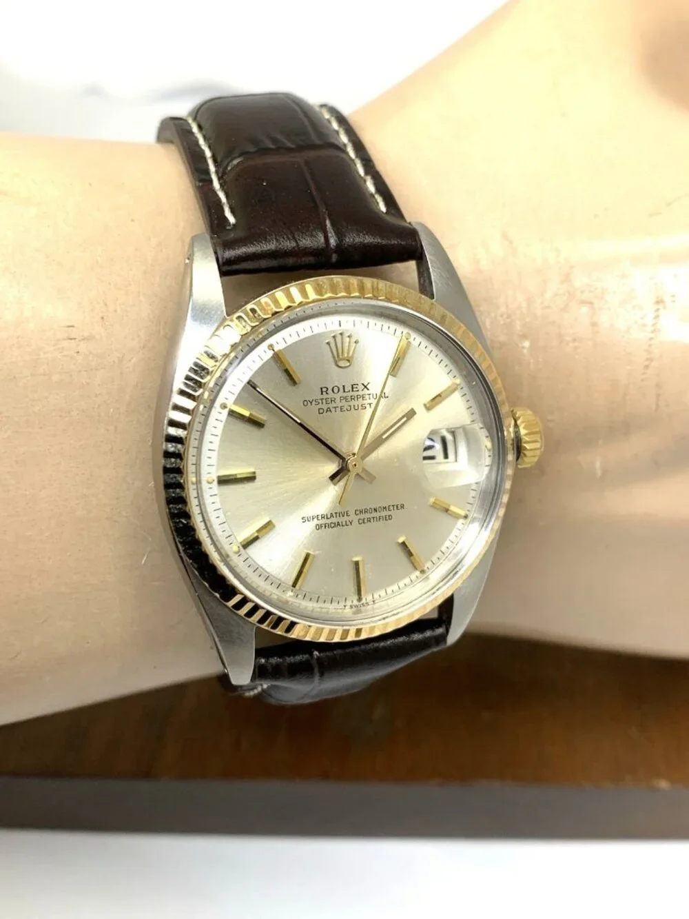 Rolex Datejust Men's Watch 1601 Swiss Automatic 1968 Two Tone 36mm Leather Band